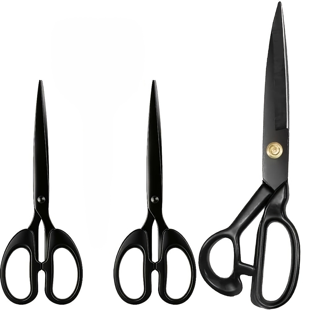 TEMU 3pcs Set Of Black Professional Tailor Scissors, Steel , Durable And Precise Scissors, Suitable For Fabrics, Clothing And Sewing Projects, ,