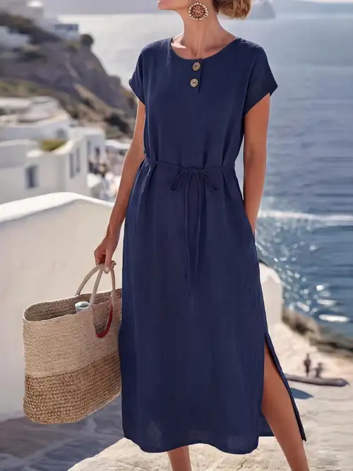 navy blue dresses for women casual Fit and Flare Maxi Dress, Linen Dress, Dress, Long Linen Dress, Linen Dress Women, Dress, Summer Dress, Custom Dress 1453# Please refer to the data of the clothes you bought before Chic Navy Blue Dress -