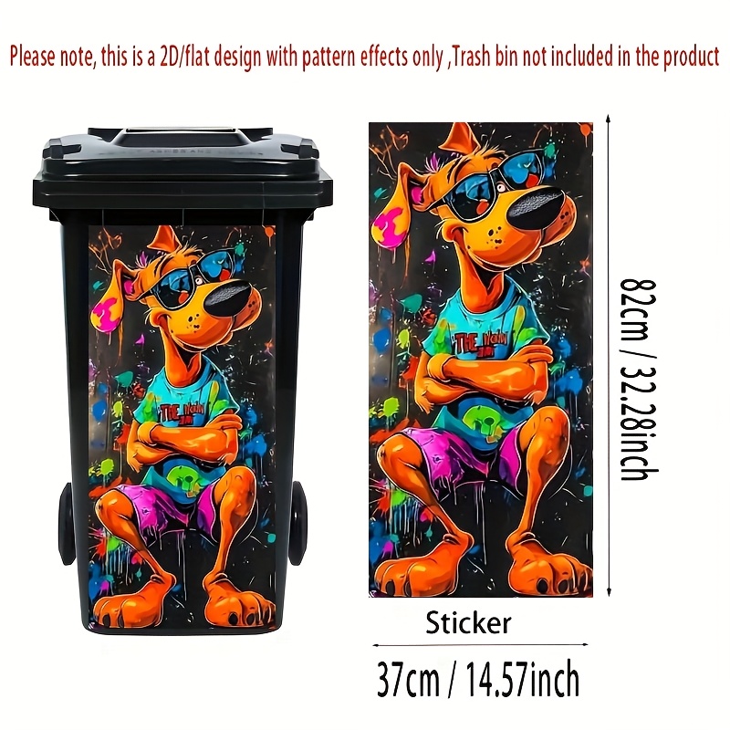 1pc 2d Flat Trash Can Sticker, Cool Dog With Glasses Design, Suitable For Outdoor Garbage Bins And Kitchen Wall Decoration, 2d Flat