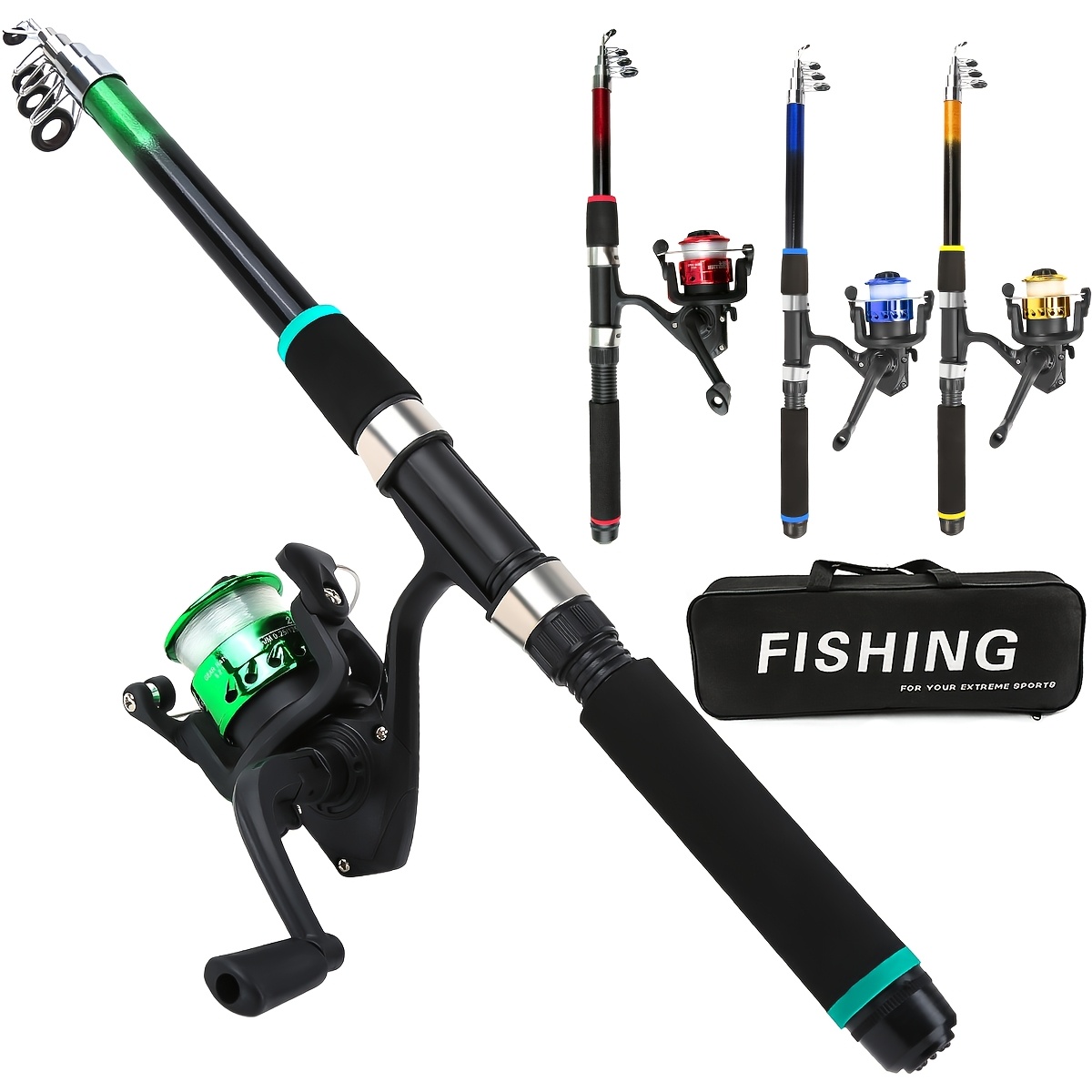 * Telescopic Fishing Rod And Reel Combo Set with Spinning Reel And Large  Capacity Carry Bag Portable * for Lakes Rivers And * Freshwater Fishing