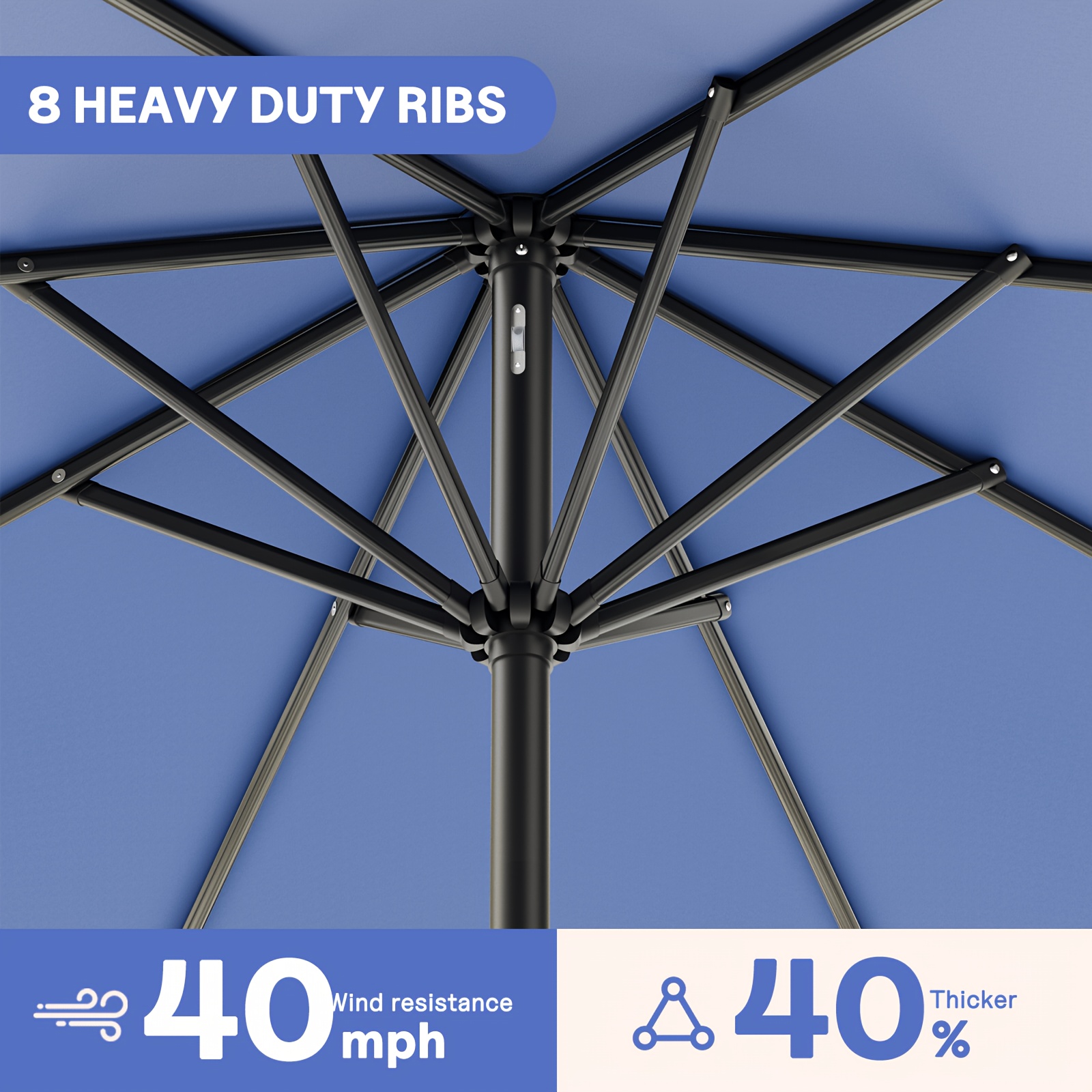   9ft outdoor patio umbrella with easy crank uv resistant market umbrella with ventilated canopy 8 sturdy ribs powder coated frame for garden deck backyard pool patio table