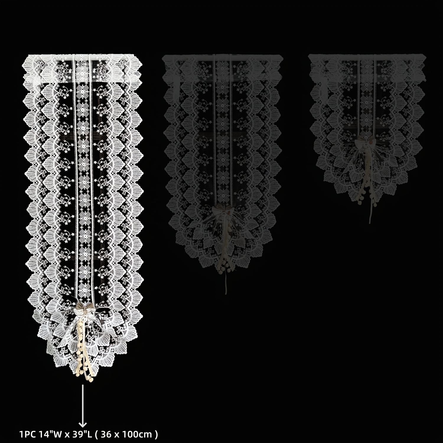 Image of 1 Panel Wpkira White Lace Sheer Curtain With Floral & Leaf Embroidery - Semi-sheer Panel For Small, Kitchen Cabinets, Door Panels - Lace Door Blinds With Rod Pocket, Low-iron Care ( Design) - Fabric