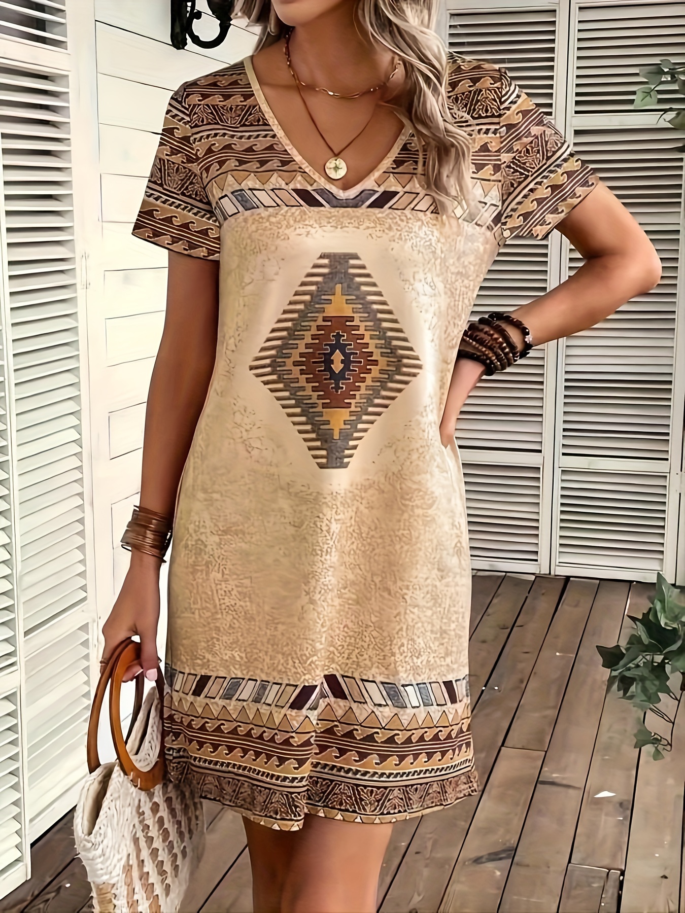womens western desert print a line dress beige brown maroon - Temu