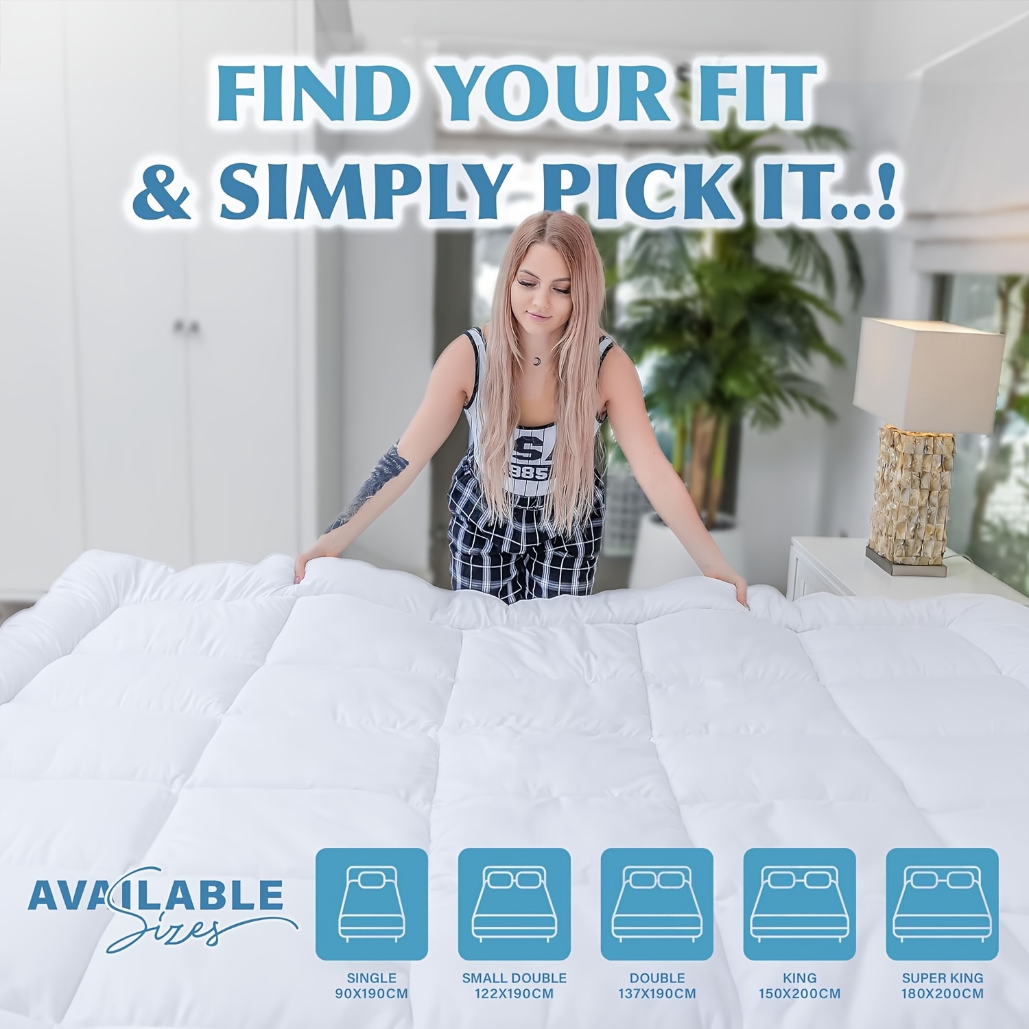 10cm Single/Double/King Size Mattress Protector - Hotel Quality Soft, Comfortable, Breathable, and Quilted Design, Microfiber Mattress Cover - Easy to Install with Shoulder Straps, Hypoallergenic, Washable