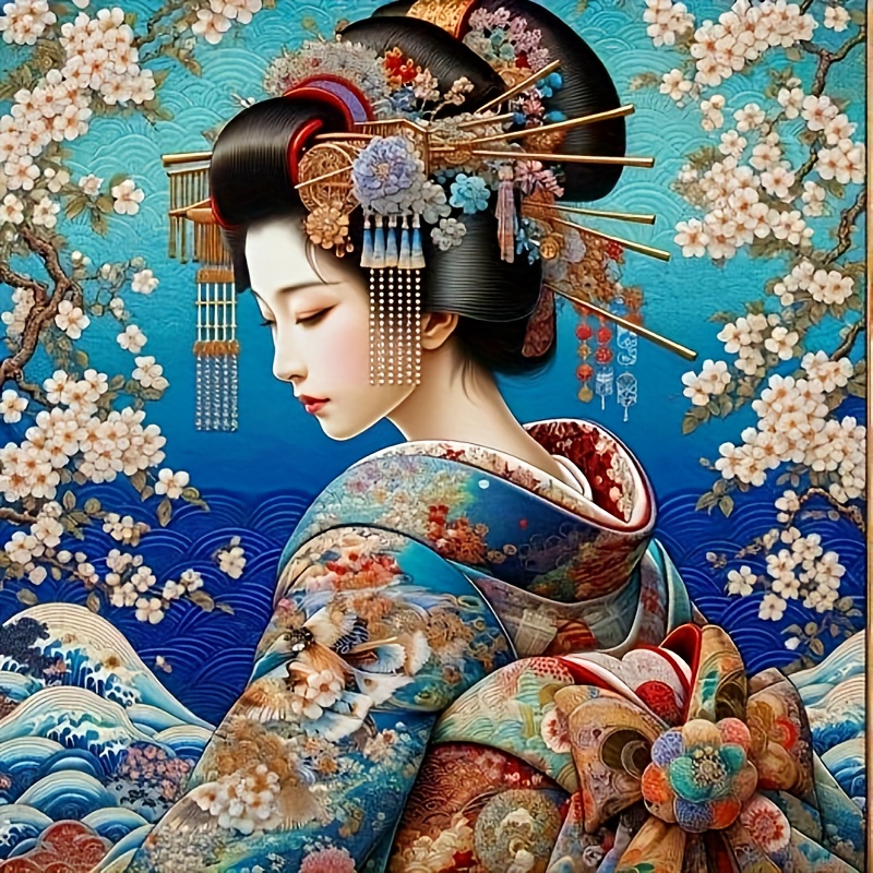 kit de pintura de diamantes   de 5d diy, mujer geisha en kimono, decoración de pared para dormitorio, estudio, baño, material de  , 50x50cm 0