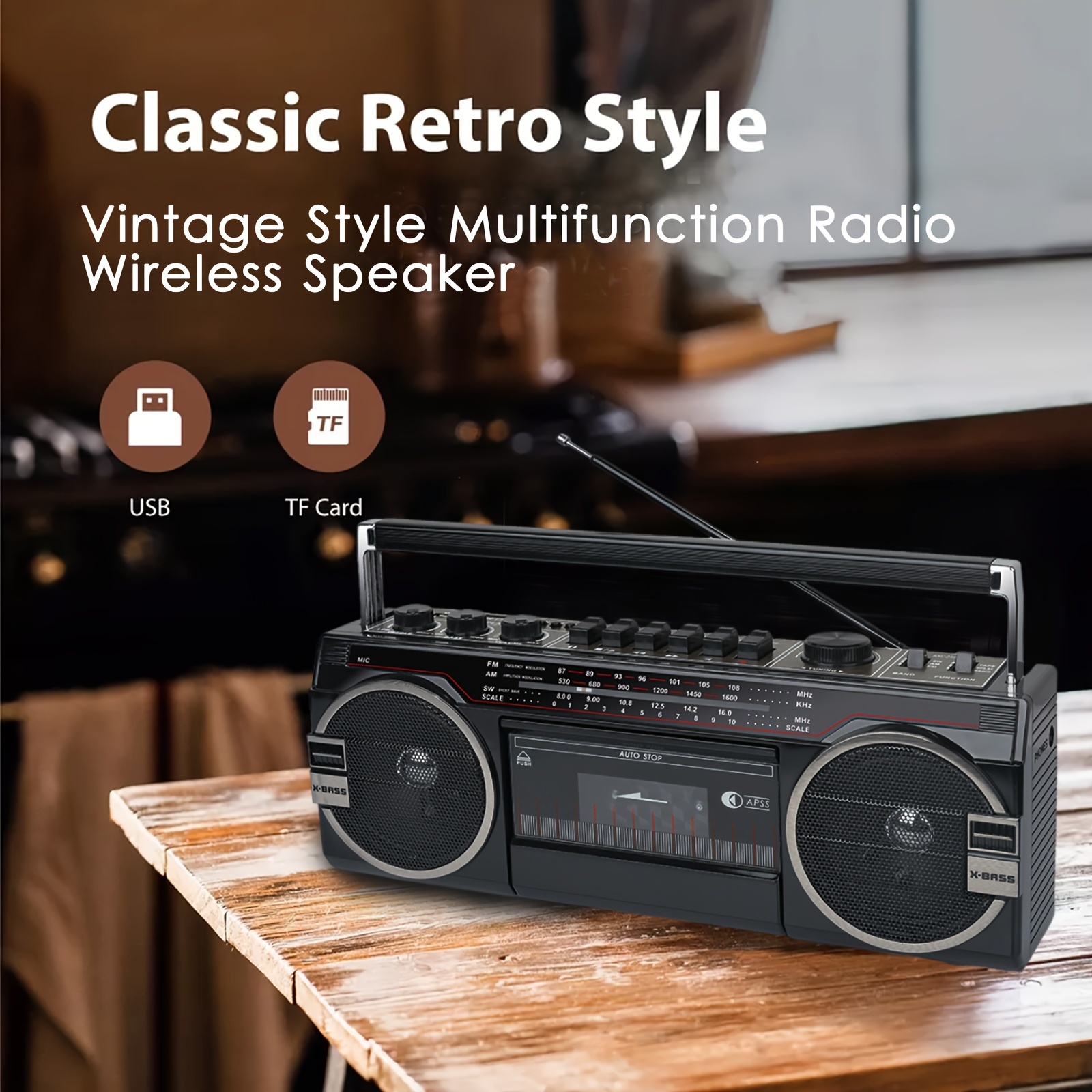 Vintage factory style radio and cassette player