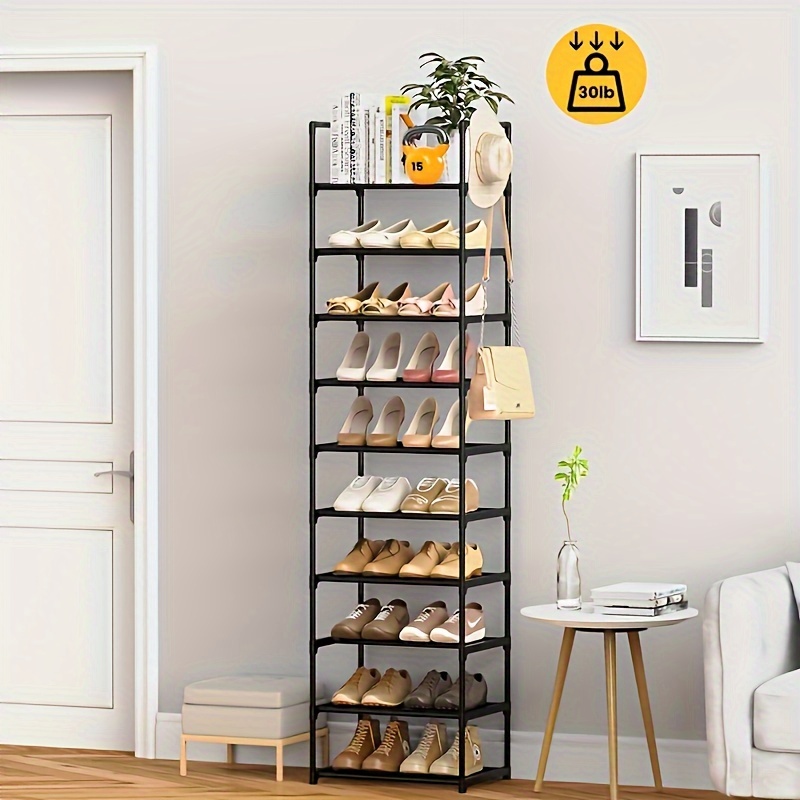 

10-tier Metal Shoe Rack, Free Standing Floor Mount Organizer, Versatile Storage For Various Room Types, Dustproof Foldable Black Iron Pipe Shoe Shelf