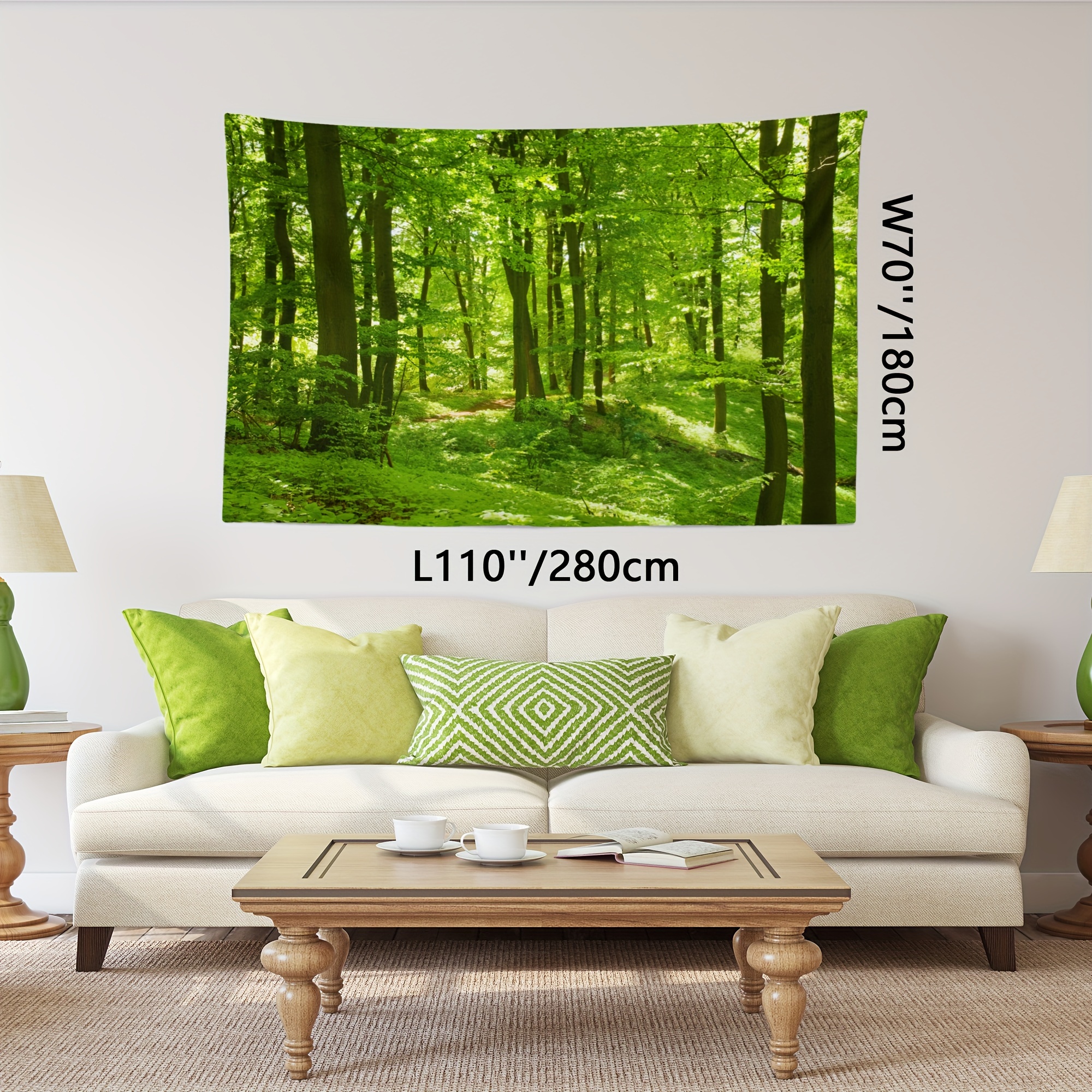 Arazzo da parete con stampa foresta verde per casa e camera_voghion.com