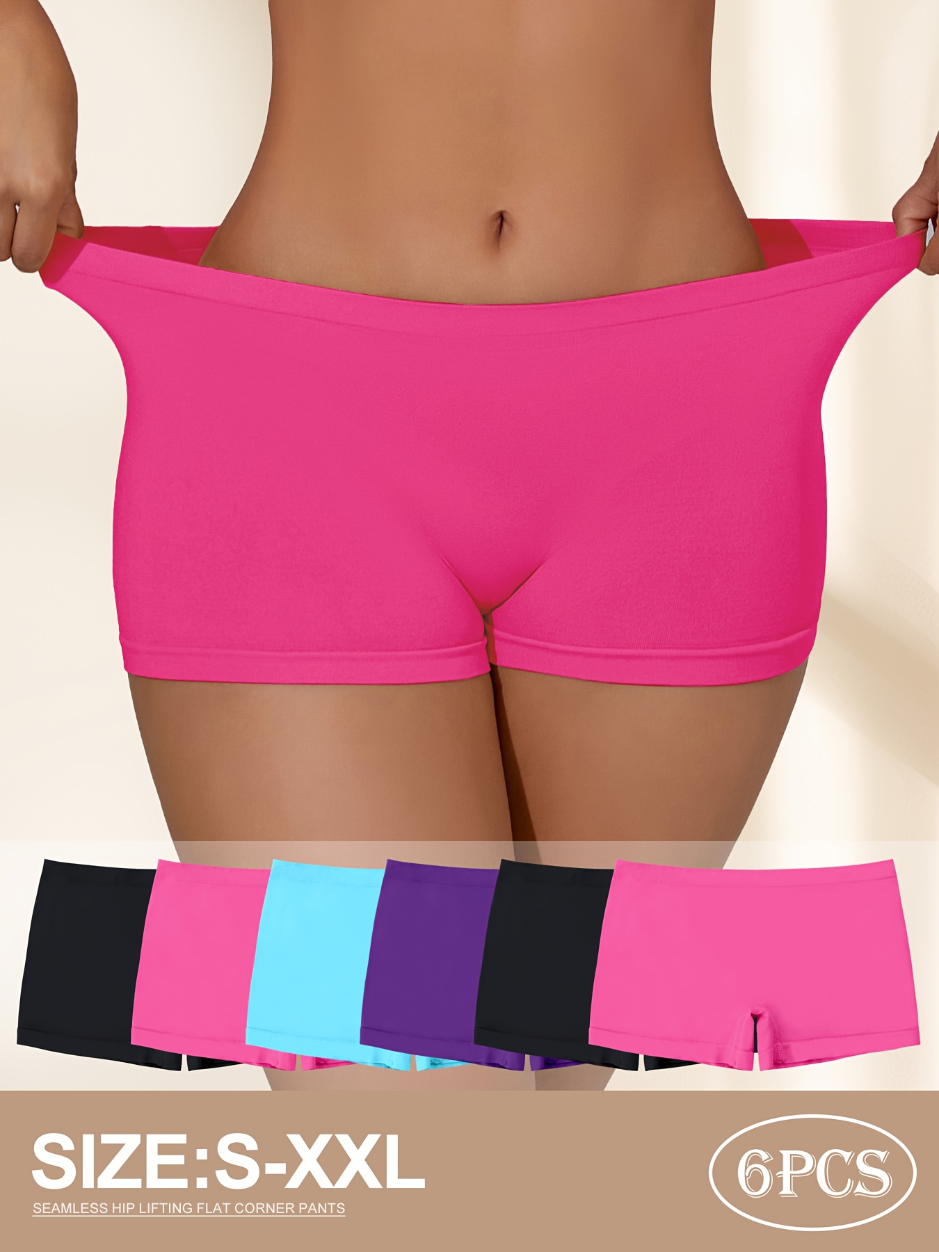 Set of 6 NADIA GO Women'S Seamless Boxer Briefs - Mid-Rise, High Support, No Sh…