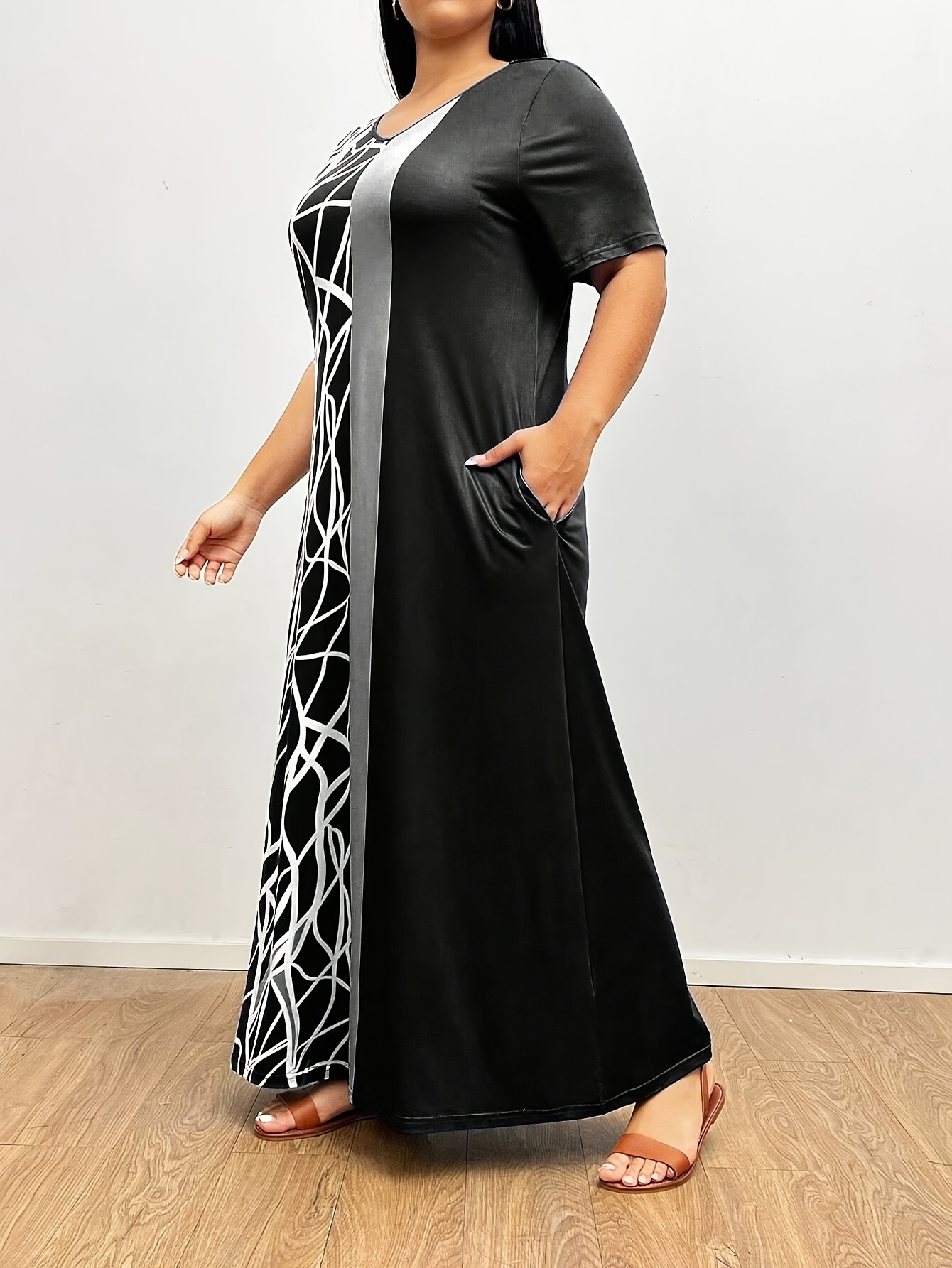 womens plus size v neck elegant short sleeve maxi dress - Temu Kuwait