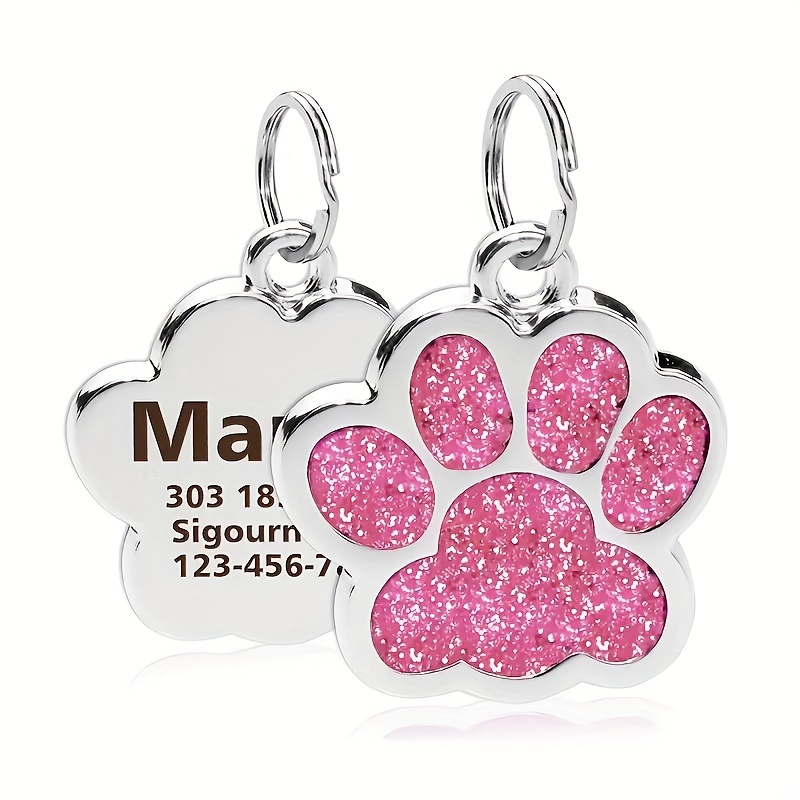 

Customized Pet Paw Print Id Tag, Alloy Dog Tag, Engraved Name Cat Paw Pendant Tag, Dog Collar Nameplate