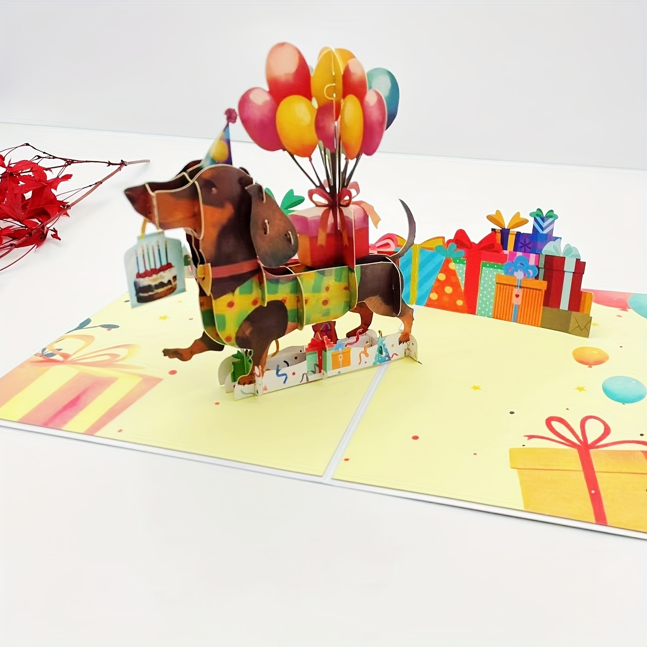 E-shop 3D-stereoskopische Dackel-Grußkarte! Ein süßer Dackel mit Luftballons Geschenken! Geeignet für Geburtstage, Einweihungsfeiern, , Feiertage