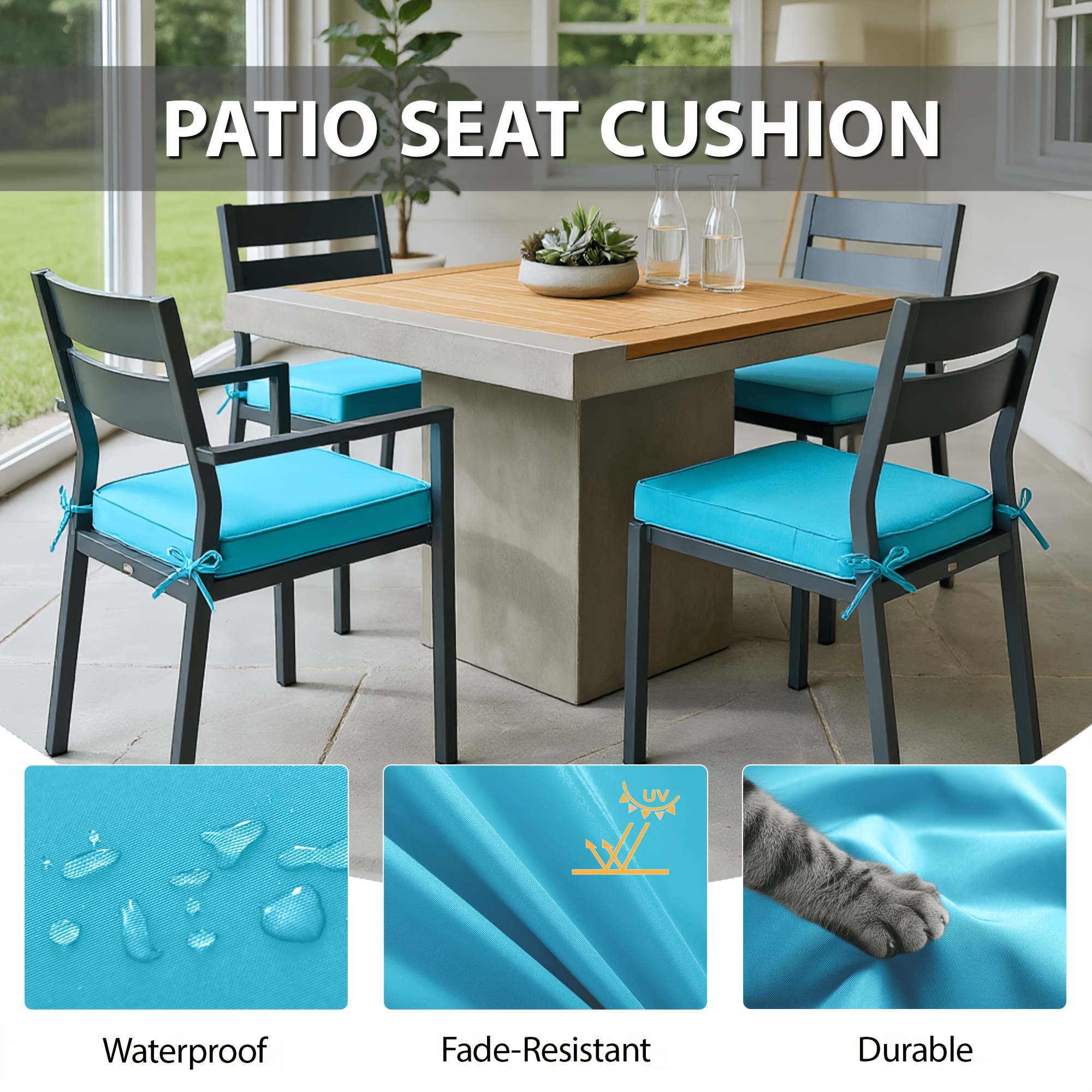 2 4 6 pack patio chair cushions 19x19x3 waterproof fade resistant outdoor square seat pads with ties high density foam for lawn deck porch balcony
