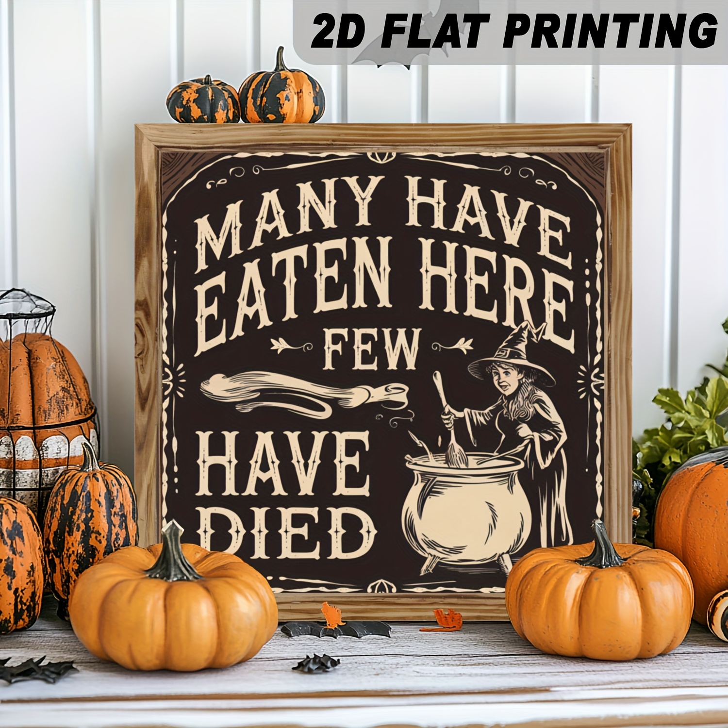 TEMU 2d Flat, 1pc Humorous "many Have Here, Few Have Died Here" Halloween Wall Decor - Retro Gothic Kitchen Sign And Witch's Cauldron Art - Wood