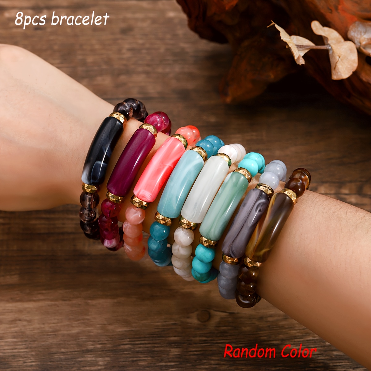 TEMU 8pcs Men's Bracelet Set, Featuring Geometric And Minimalist Handmade Beaded Stretch Bracelets, Suitable For Men And Women/couples, Casual