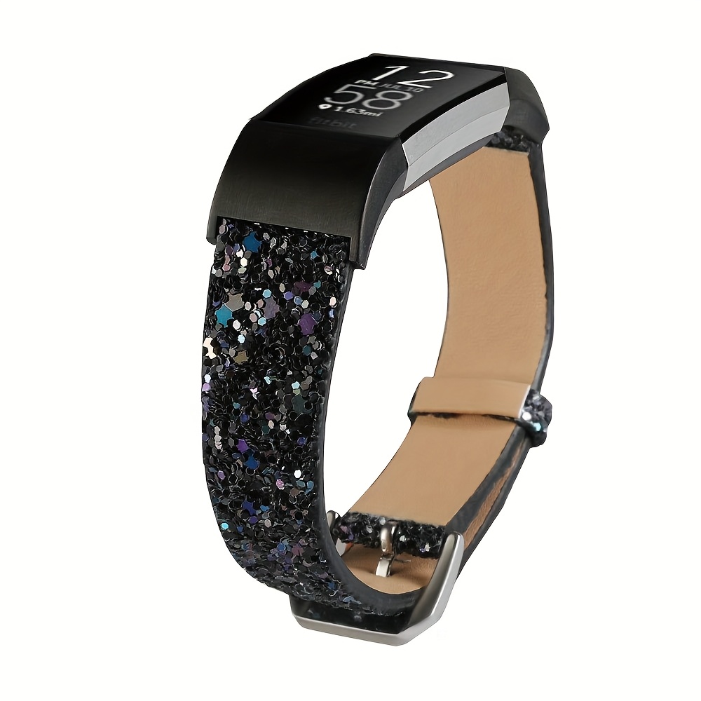 TEMU For Fitbit Charge 2 Bands Flashing Bling Glitter Faux Leather For Slim Strap, Not Including Watch