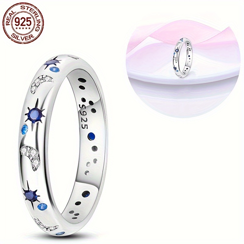 

A 925 Sterling Silver Sparkling Zircon Starry Night Ring, Women's Fashionable Jewelry Exquisite Jewelry, Diy Holiday Birthday Gift For Ladies, Silvery Weighing 3 Grams