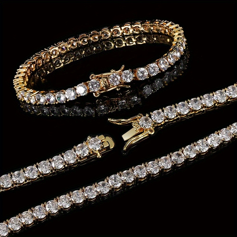 

Necklace Bracelet Set 18k Gold 5.0mm Round Zirconia Cut Diamond For Men