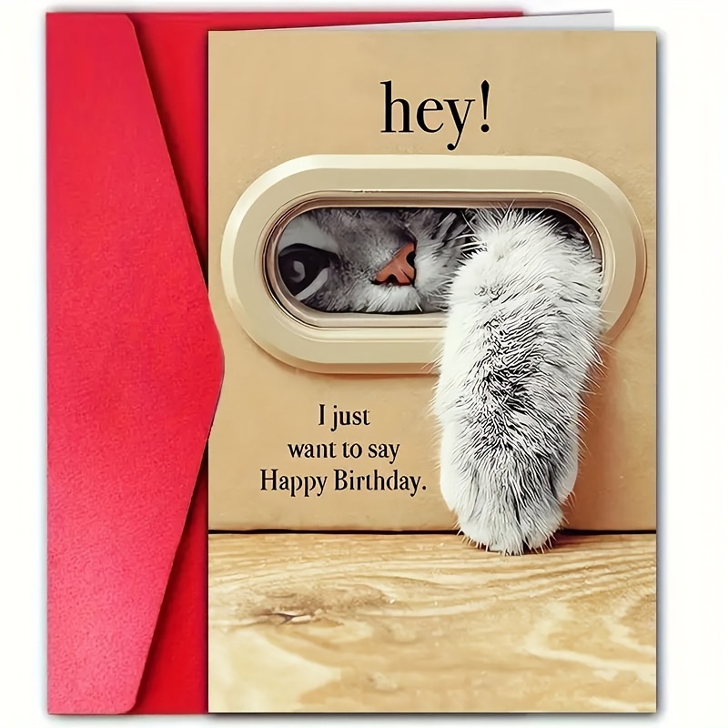 

1pc Whimsical Cat Birthday Card With Envelope, Glossy , Closure, Unique Gift For , Cute Aesthetic Keepsake