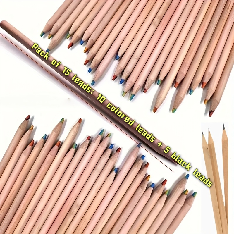 Image of Set Of 15 Wooden Colored Pencils, 7-in-1 Rainbow-colored Drawing Pencils. Ideal For School And Home Use, Doodling, Sketching, Diy Art Projects, Fine Art, And Professional Artistic Applications.
