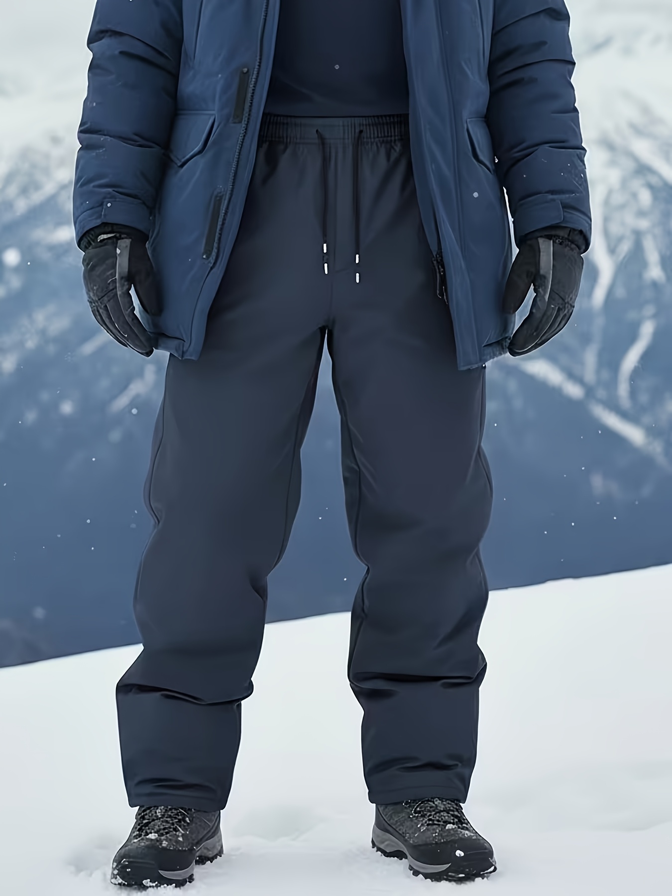 mens winter pants with lining drawstring waistband non stretch fabric ideal for fitness running fishing hiking hunting and cold weather straight leg athletic pants   outdoor casual wear running gear solid color joggers