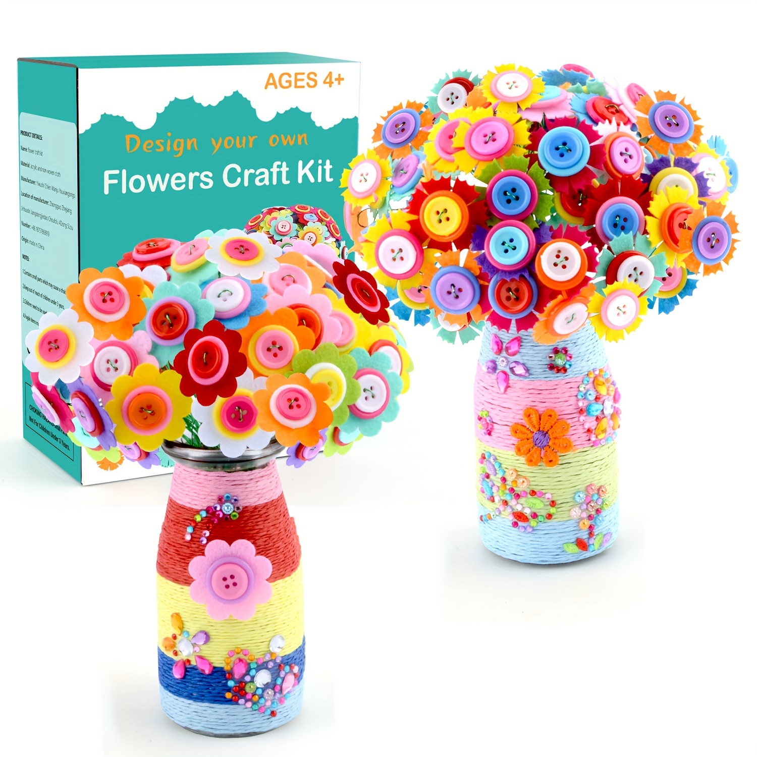 

Crafts For Girls Ages 4-12 Gift Make Your Own Flower Bouquet With Buttons Felt Flowers, Vase Art And Craft For Children - Diy Activity For Boys & Girls Age 6 7 8 9 10 11 12 Year Old
