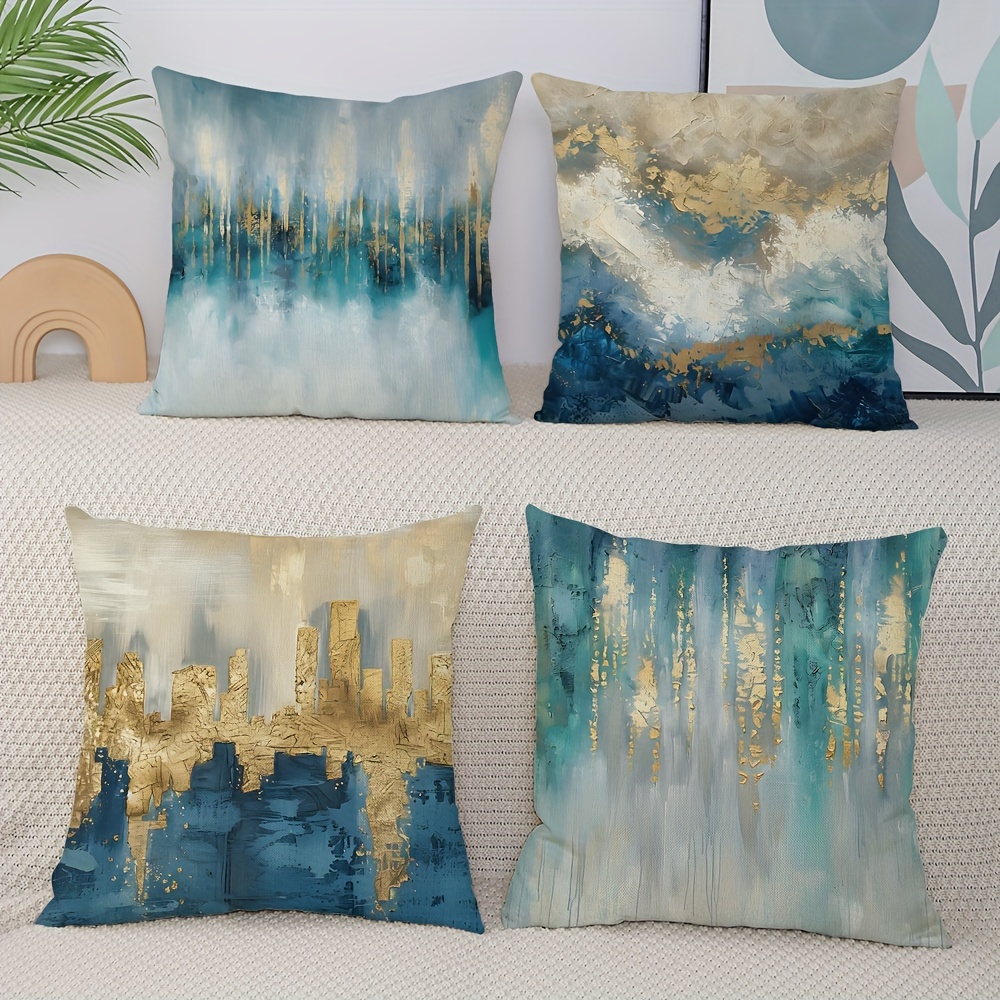 

4pcs Marble Throw Pillow Covers, And Gold Abstract Decorative Pillow Covers Cushion Covers For Sofa Sofa Car Bedroom Home Decor (pillow Not Included)