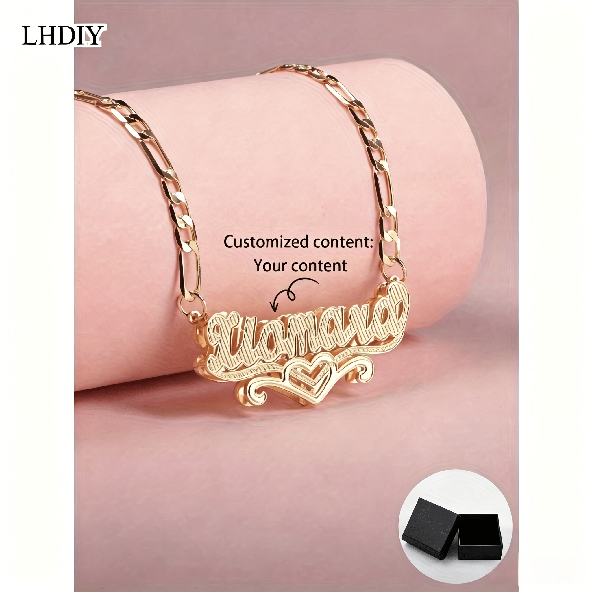 TEMU Custom Double-layer Nk Chain, Custom European/ Hip-hop Double-layer Car Flower Name Necklace, Personalized Car Flower Text Full Alphabet Slash,