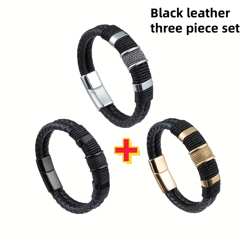 New Retro Multi-Layer Faux Leather Men'S Bracelet, Faux Beaded Bracelet, Jewelry Wrist Bracelet Gift, Father'S Day Gift, Christmas Gift