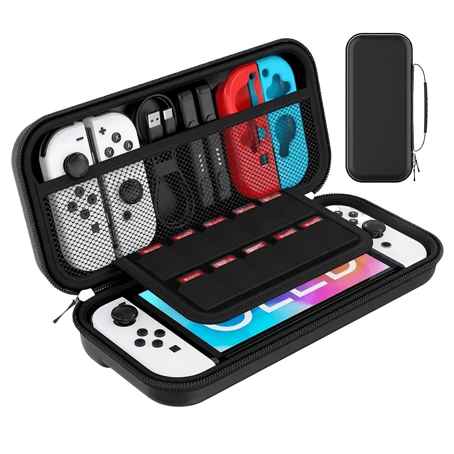 TEMU 7-inch Large Screen Handheld Game Console Universal Eva Storage Case, Black Hard Shell Drop-proof Full Set Accessories Storage Bag, Portable