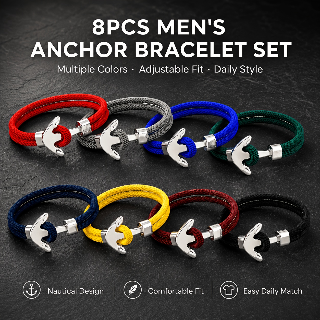 TEMU Juego de 8 pulseras de para hombre, pulseras de cuerda trenzada estilo náutico con cierre de de metal, juego de muñequeras multicolor, adecuadas