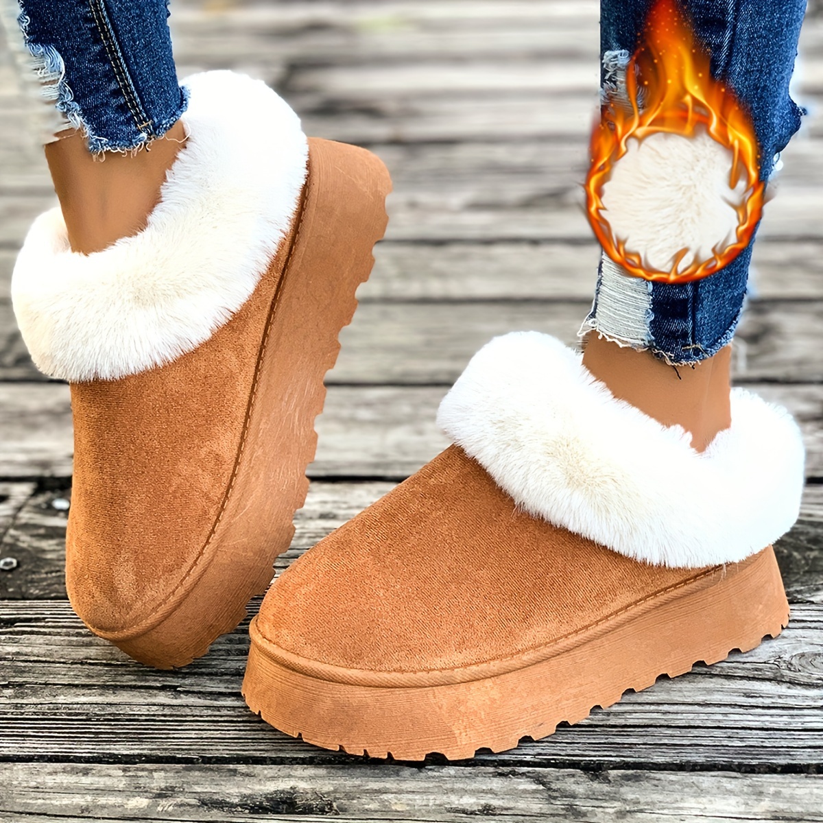 

Cozy Winter Women's Slip-on Snow Boots - Plush Lined, Sole, Round Toe, Solid Ankle Booties, For Winter, Autumn