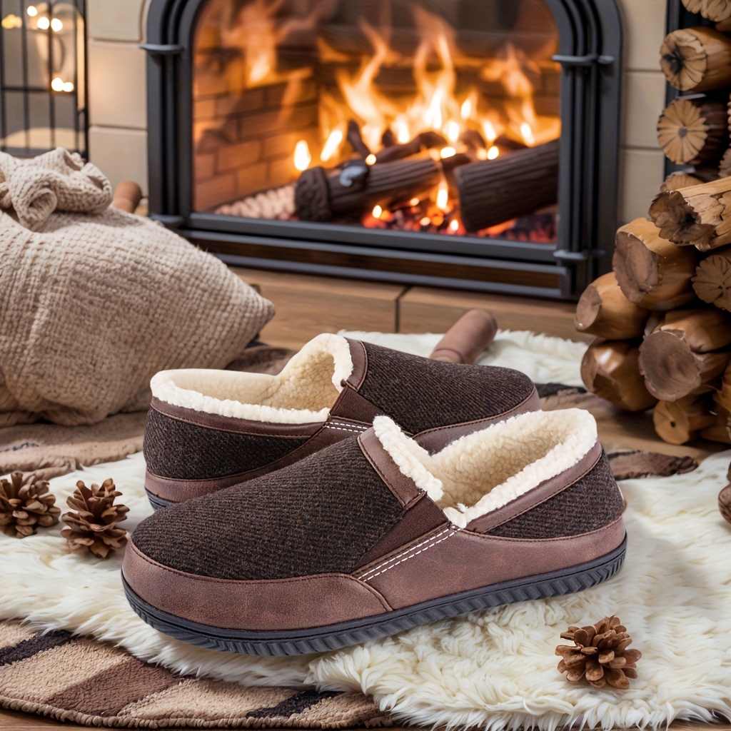 TEMU Men's Elastic Band Loafers With Memory Foam Slippers, Warm And Comfortable Lining, And Non-slip Soles For A Comfortable Indoor/