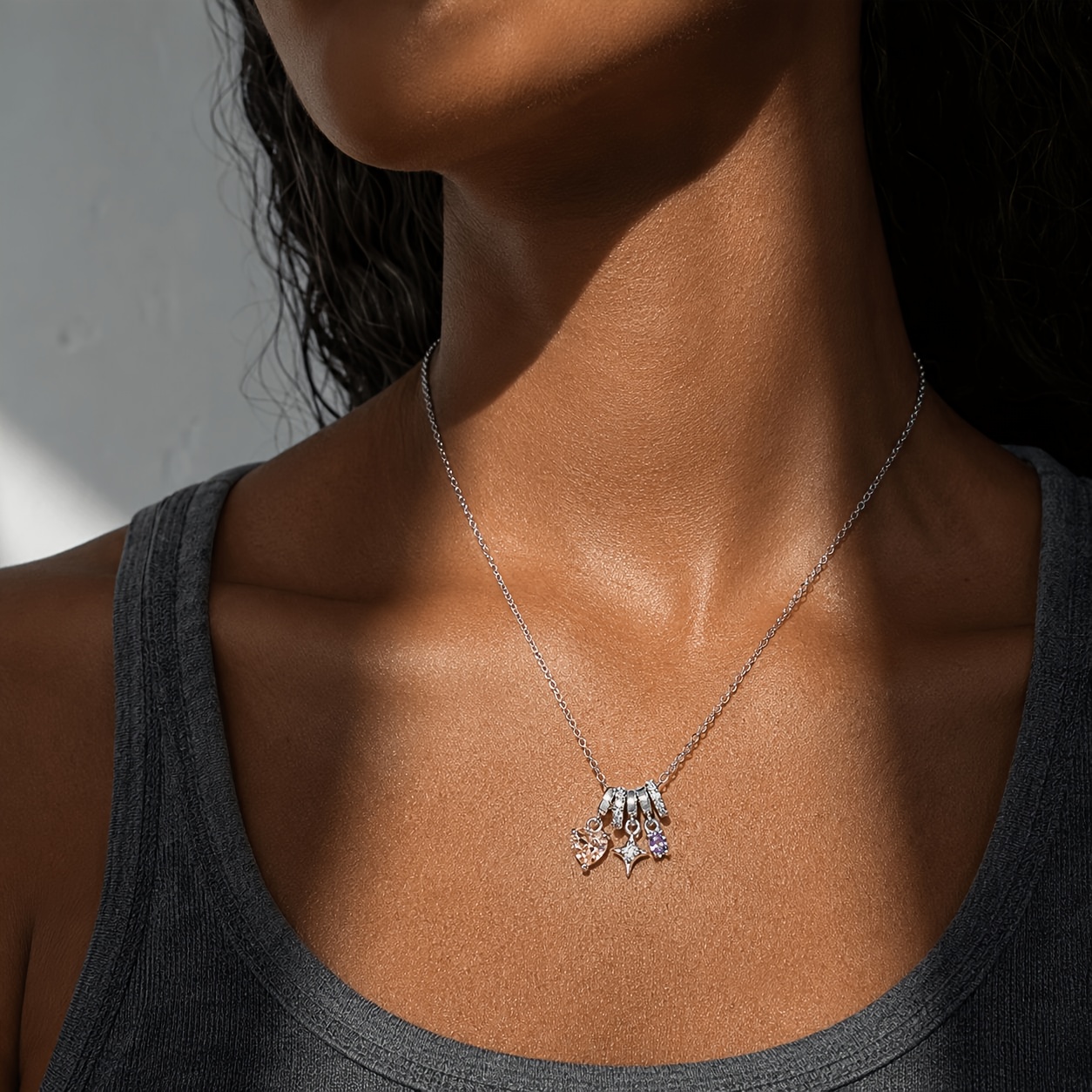 Women's Multicolor Synthetic Zirconia Heart & Star Pendant Necklace