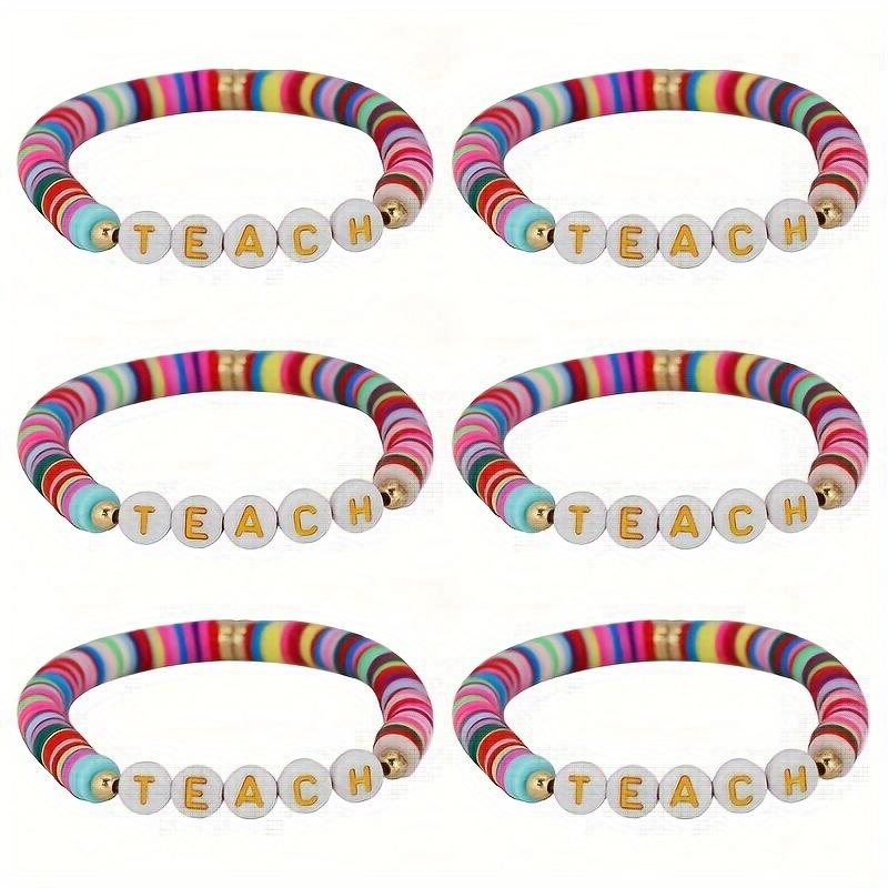 

6pcs Teacher Bracelet Teachers Day Gift For Teacher Mixed Color Bracelet Ladies Back To School Jewelry