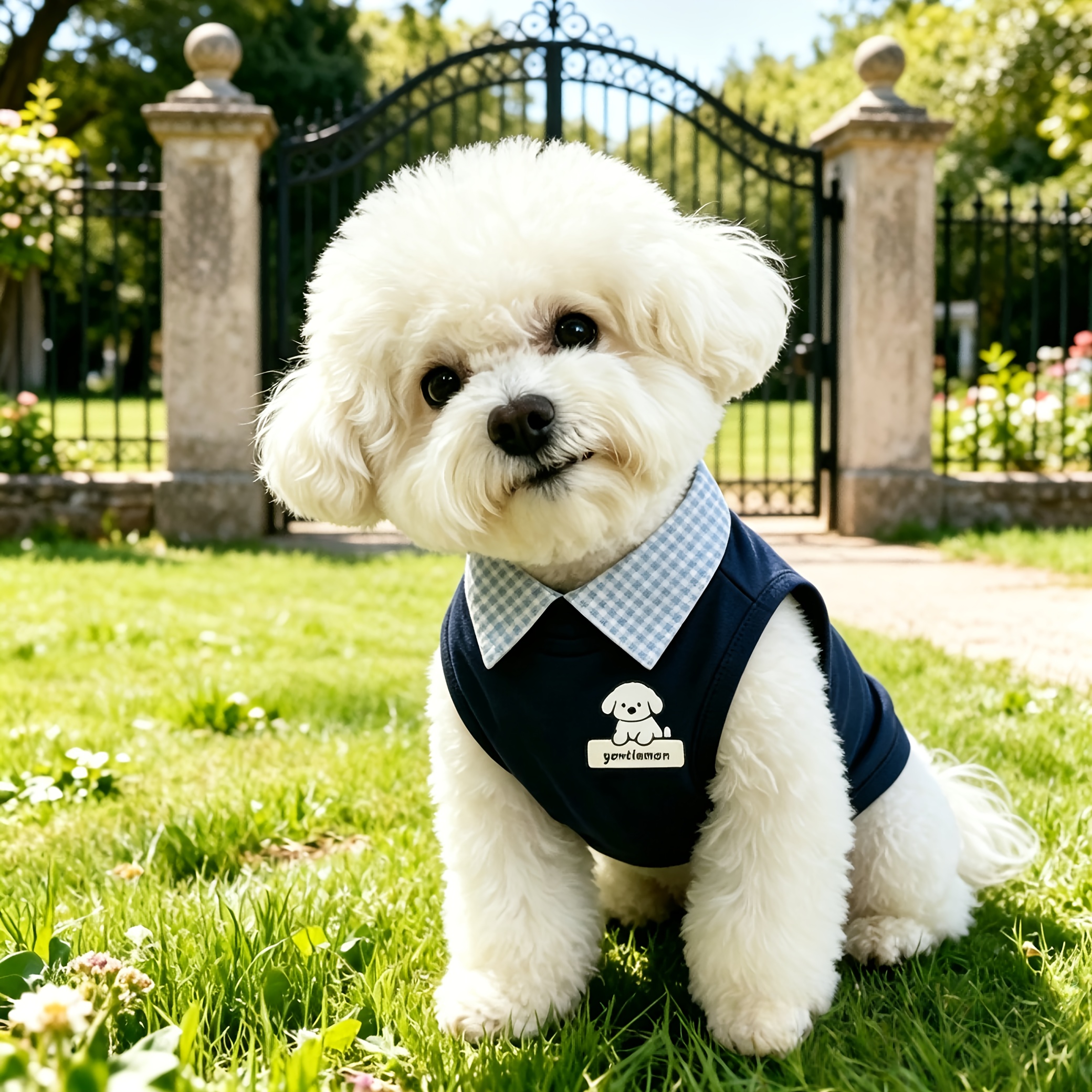 TEMU 2026 New Lapel Gentleman Puppy Pattern Thin Pet Dog Clothes, Universal For Bichon, Pomeranian, And Teddy