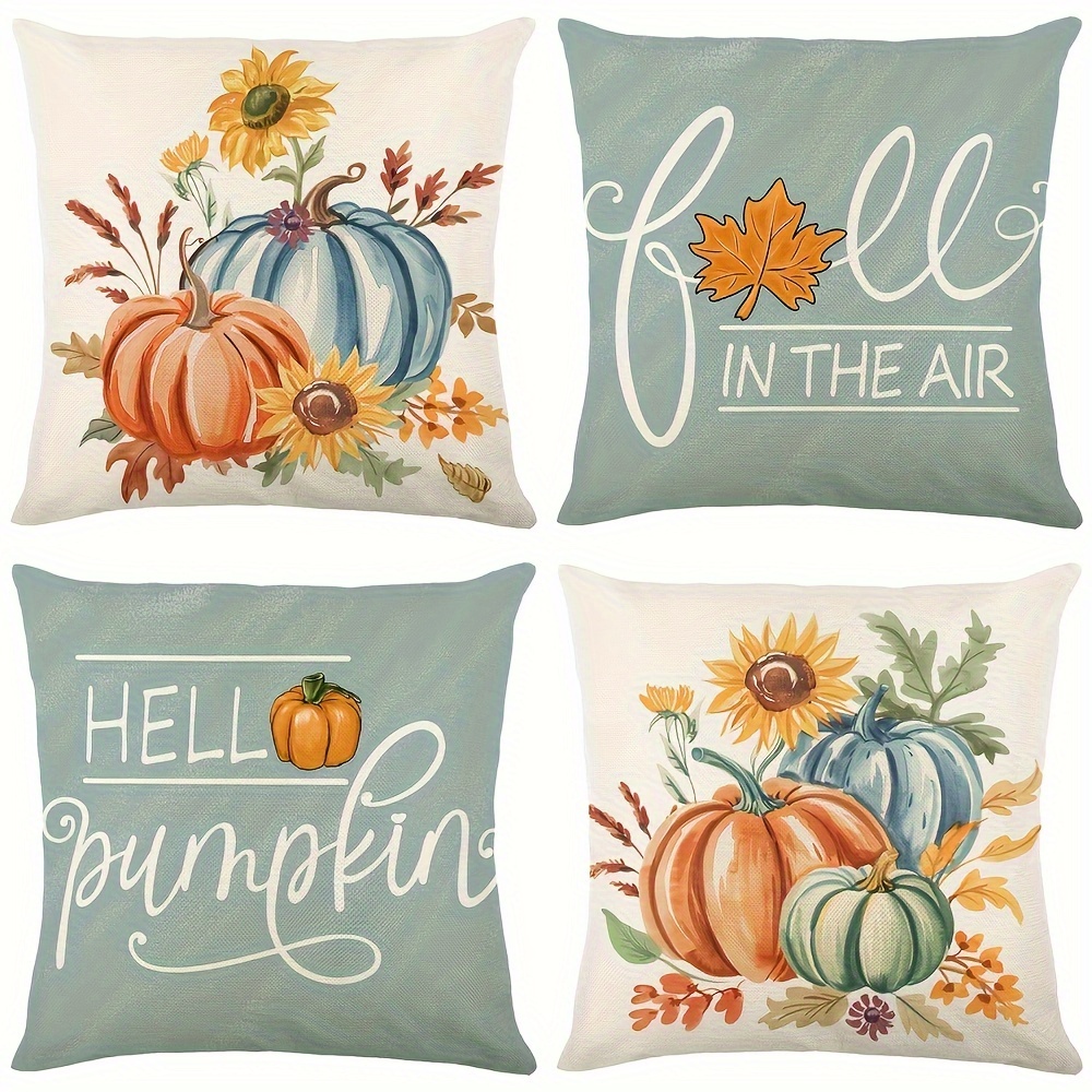 

Autumn Harvest Pumpkin-themed Polyester Throw Pillow Covers Set Of 4, Square Decorative Woven Cushion Cases For Home, Room, Office, Living Room, Sofa Decor - Pillow Inserts Not Included