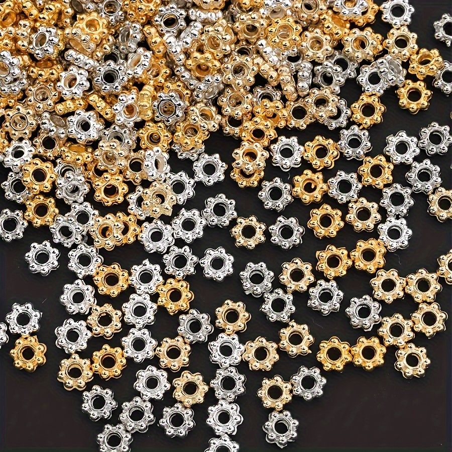 

200pcs Snowflake Spacer Beads Double-sided Round Bead Snowflake Spacer Alloy Bead Ring Spacer Diy Jewelry Accessories
