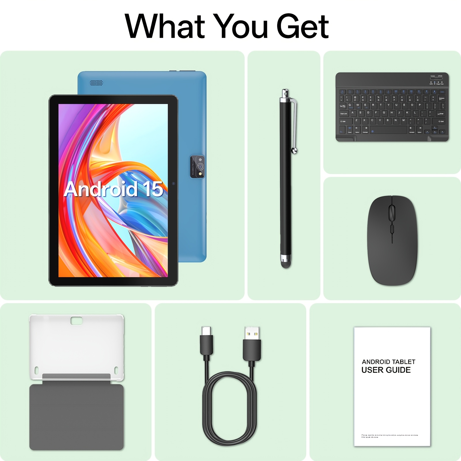 With Great Value! 15 10-inch 2-in-1 Tablet 12gb+64gb (3+9gb Running) 1tb Expansion 4-core Smooth Performance 6000mah Long 5g Wifi6 Dual Connection Dual Camera + 1280x800 Hd Screen Keyboard, Mouse