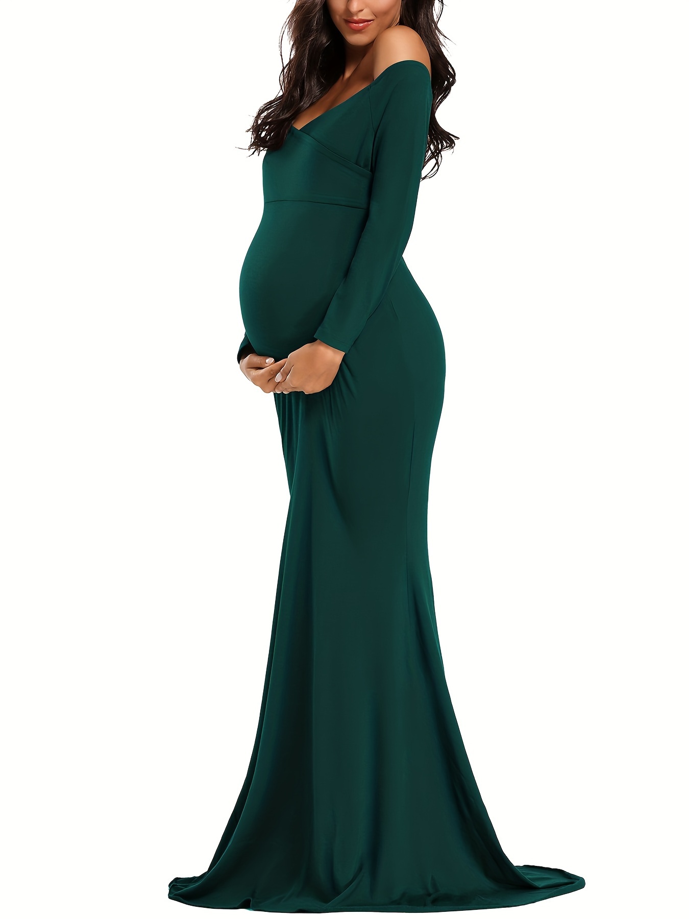 womens shoulder maternity dress cross front v neck long - Temu