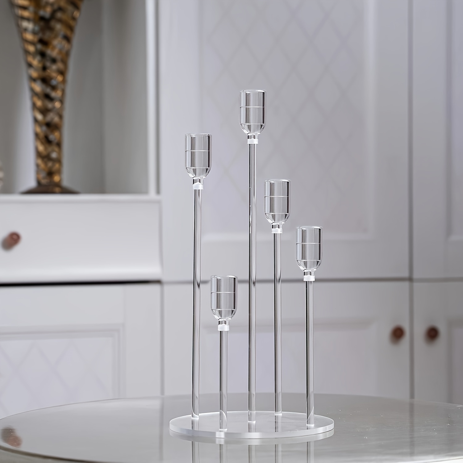 Image of Acrylic 5 Candle Holder Clear Candelabra Centerpieces For Wedding Living Room Dinner Table Christmas Decoration