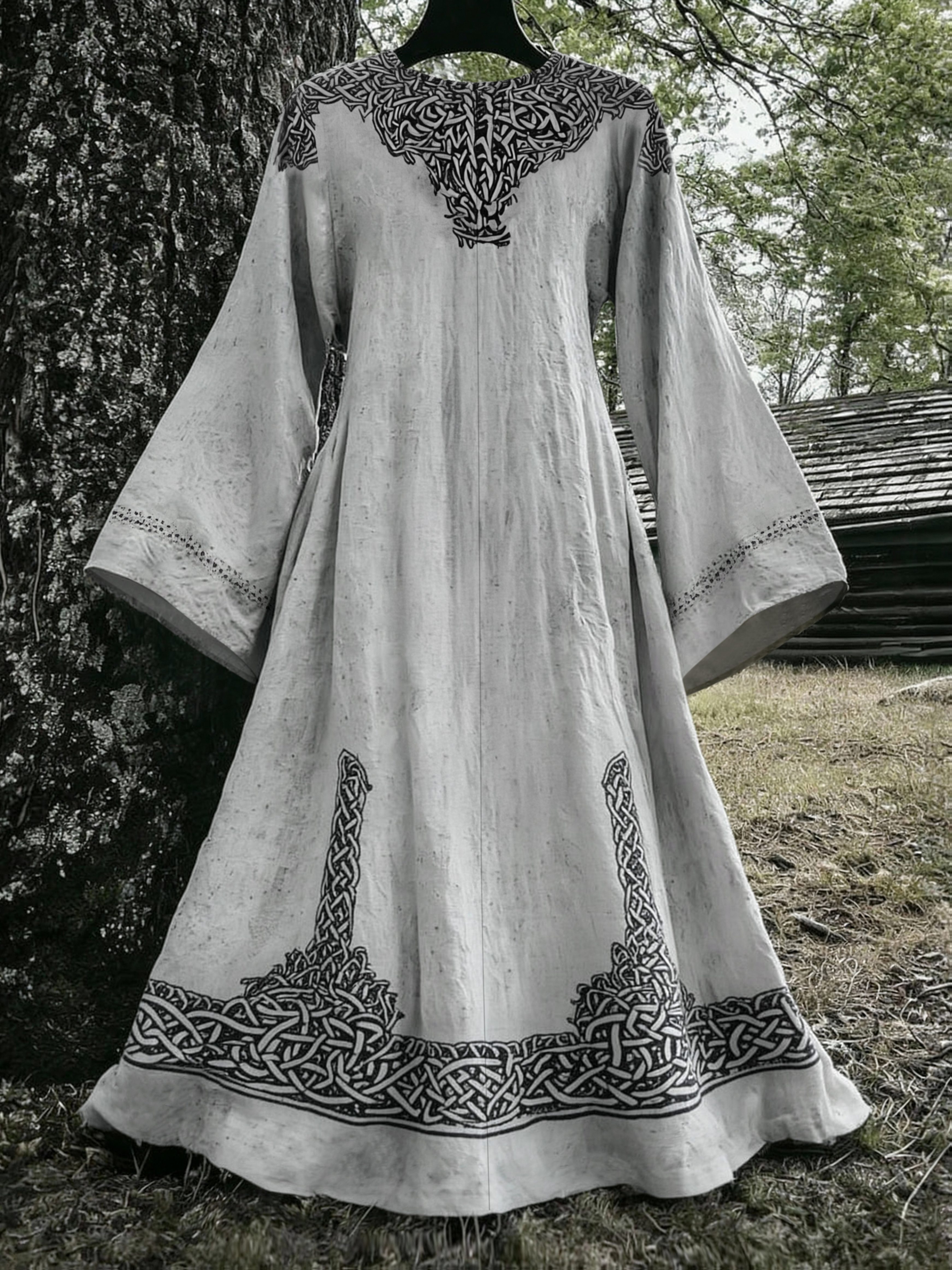 womens vintage viking tree of life printed bell sleeve dress a stylish and elegant outfit