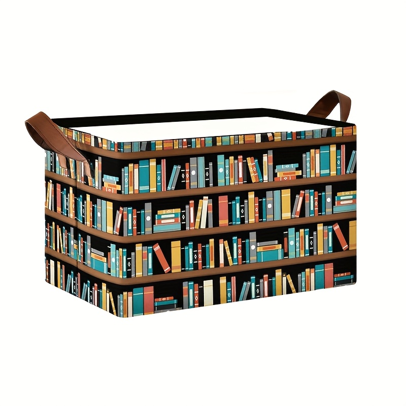 Library Shelf Foldable Storage Basket With Handles, Rectangular Book Bins For Classroom, Bathroom Laundry Basket, Bedroom Clothes & Study Room Book Storage Box, Shelf Baskets