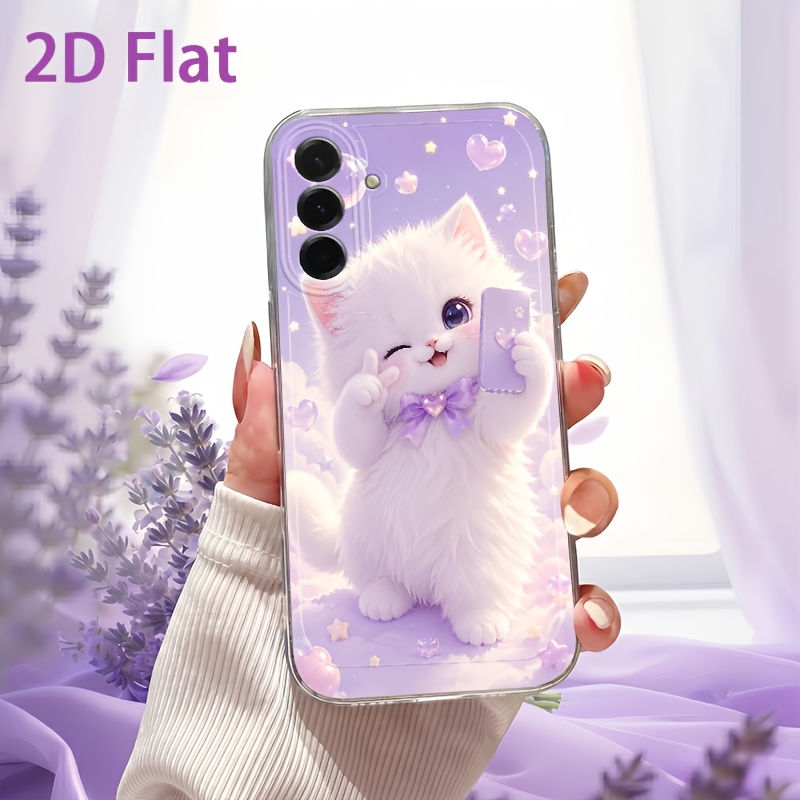TEMU Phone Case: 2d Flat Selfie Kitten Pattern Phone Case, Suitable For Galaxy A03s A05s A06 A07 A13 A14 A15 A16 A17 A23 A24 A25 A26 A34 A35 A36 A37