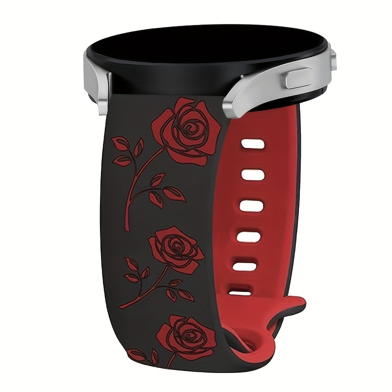 Rose Floral Engraved Cute Silicone Strap For For Galaxy Watch 7 6 5 4 Classic/pro 44mm 40mm Band Strap Bracelet For Huawei Gt 2e 3 4 Watchband 20mm 22mm (band , Watch Not Included)