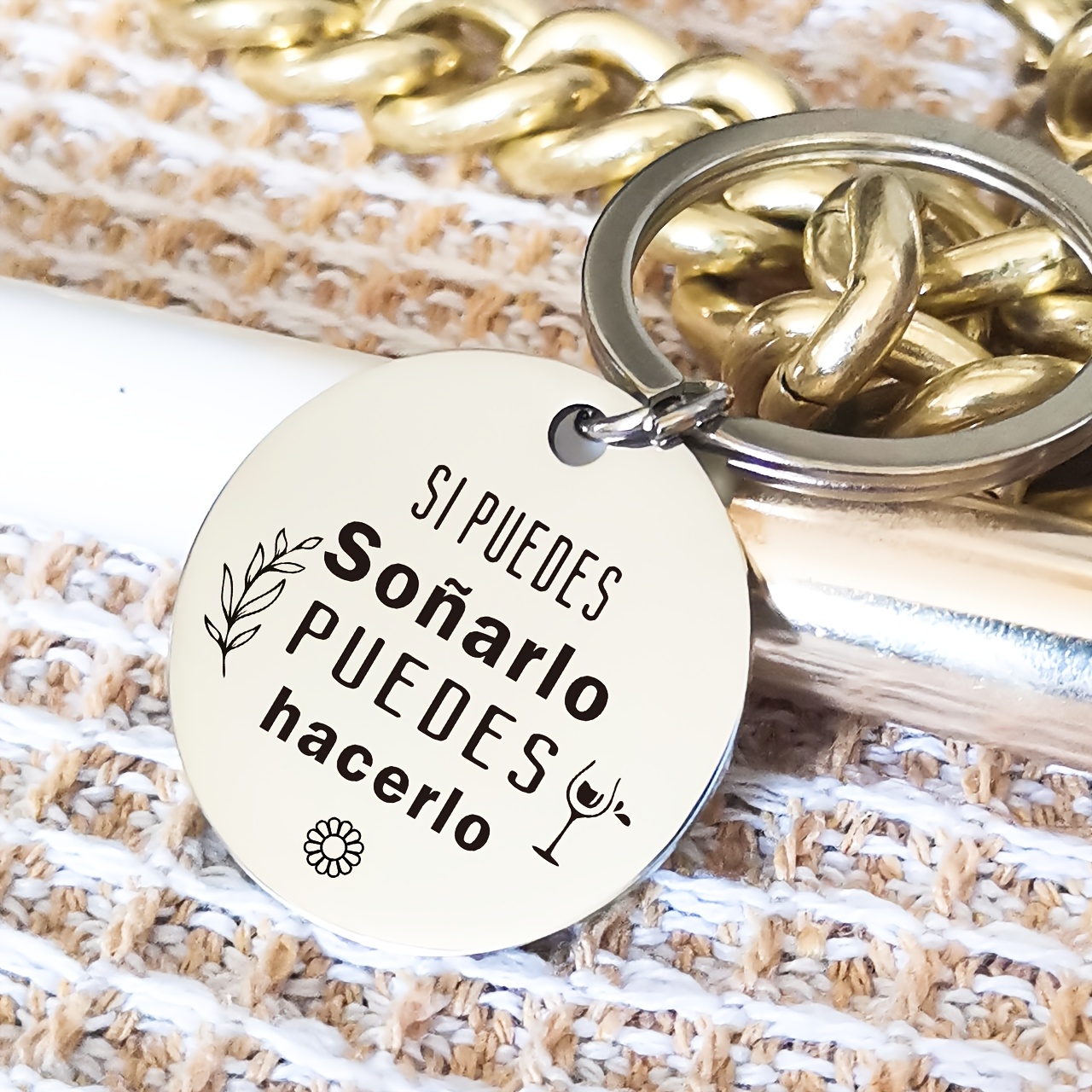 TEMU 1 llavero con en español, fácil de grabar en acero inoxidable con la "Si puedes soñarlo, puedes hacerlo". Regalo emocional, gran accesorio de