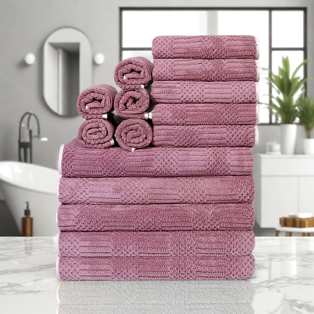 

Microfiber Towel Set 15pcs - Modern Polyester-nylon Blend, Super Absorbent, Quick-dry Bath Towels, Hand Towels, Washcloths - Space Themed, Knit Fabric, 300 Gsm - Ideal For Bathroom, Fitness, Spa