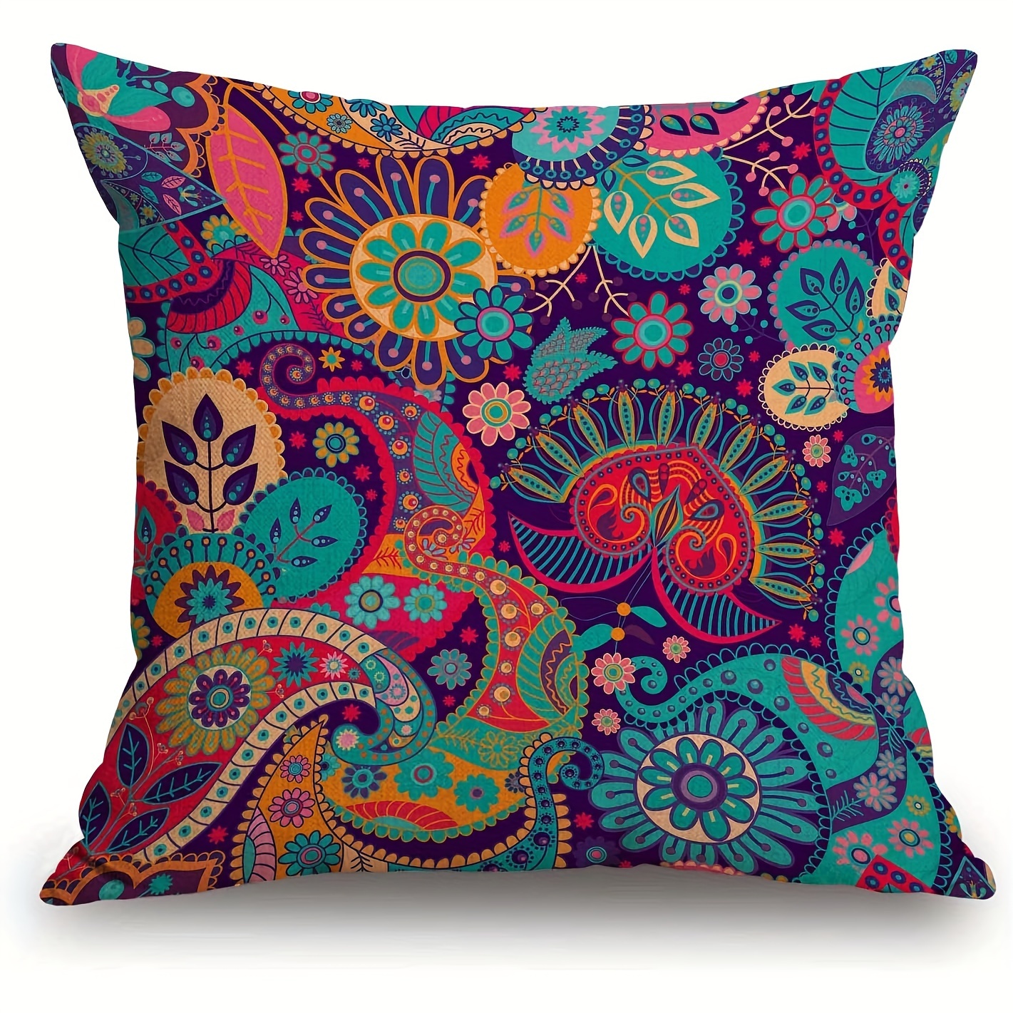 

1pc Throw Pillow Cover Bohemian Paisley Printed Decor Linen Cushion Cover For Sofa Couch Bed Gift Short Plush Decor 18 X 18 Inch (cushion Is Not Included)