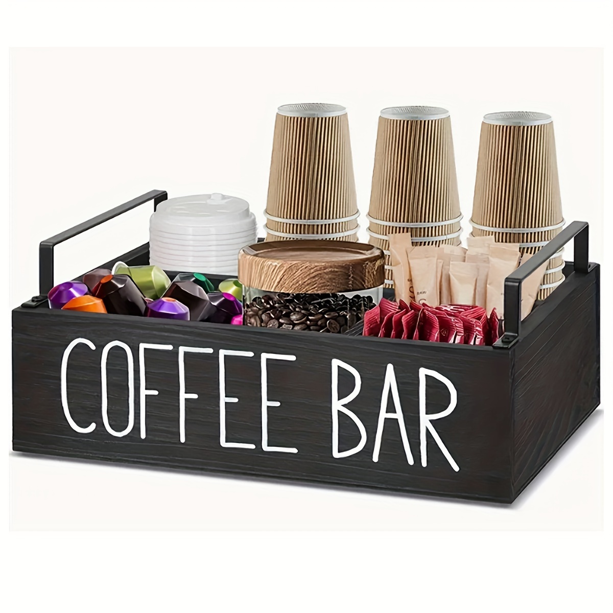 

1pc Rustic Wooden Coffee Bar Storage Box - Spacious Countertop Organizer For Tea & Coffee, Farmhouse Style Cup & Pod Holder, Enhances Home Decor, Perfect New Year Gift, Durable Home Storage Solution
