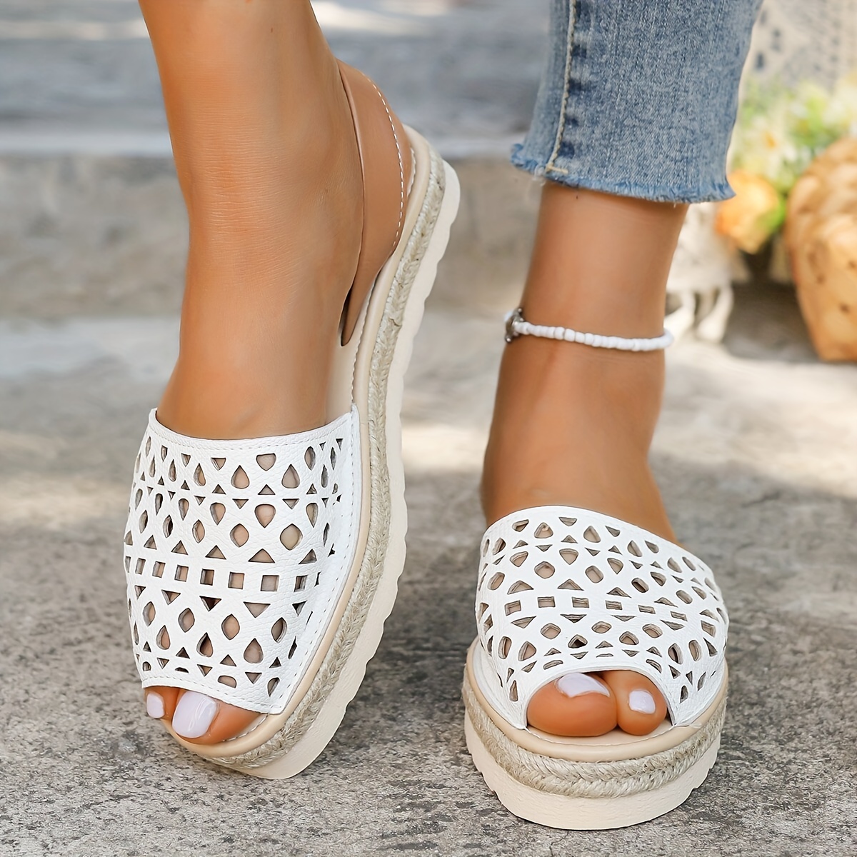 

Women's Cutout Design Espadrille Platform Wedge Sandals, Fashion Peep Toe Rope Sole Summer Shoes
